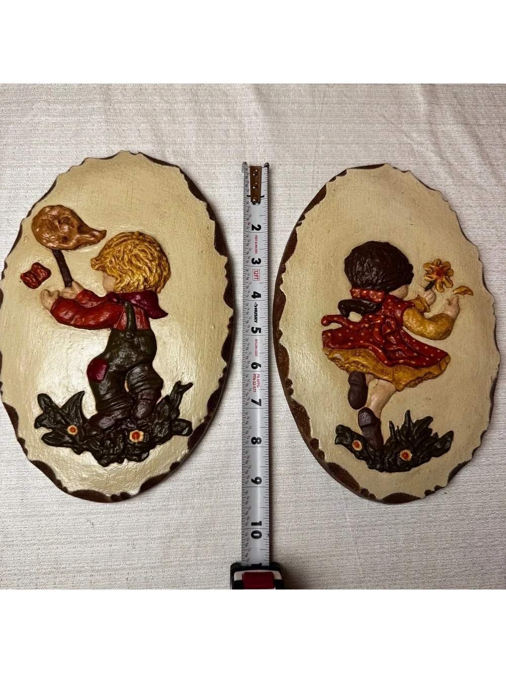 Vintage Plaster Wall Plaques Children Boy Girl Set 6x10 Cottagecore Nursery